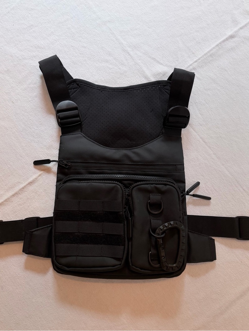 Black Tactical Chest Rig Vest Adjustable w/ Pockets One Size Nylon - Picture 2 of 7